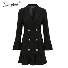 Load image into Gallery viewer, Simplee Ruffled double breasted women dress Office ladies casual blazer white dress Autumn winter slim suit female dresses 2019