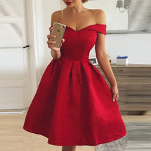 Load image into Gallery viewer, Elegant Red Dress Women Patchwork Slash Neck Short Sleeve Tunic Dress 2019 Summer Lady Sexy Prom Gown Evening Party Dresses D30