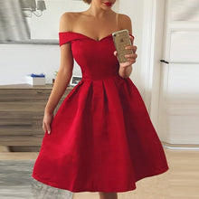 Load image into Gallery viewer, Elegant Red Dress Women Patchwork Slash Neck Short Sleeve Tunic Dress 2019 Summer Lady Sexy Prom Gown Evening Party Dresses D30