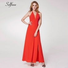 Load image into Gallery viewer, New Fashion Women Dress A-Line V-Neck Sleeveless Side Split Maxi Dress Sexy Orange Long Party Dress Vestidos De Festa 2019