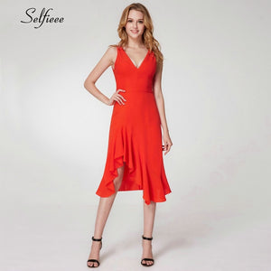 New Fashion Women Dress A-Line V-Neck Sleeveless Side Split Maxi Dress Sexy Orange Long Party Dress Vestidos De Festa 2019