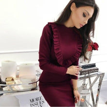 Load image into Gallery viewer, Women Vintage Ruffled Sheath Party Mini Dress Long Sleeve O neck Solid Elegant Casual Dress 2019 Winter New Fashion Women Dress