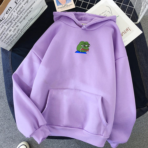 Sad Tearing Frog Print Hoodies Men/Women Hooded Sweatshirts Harajuku Hip Hop Hoodies Sweatshirt Male Japanese Streetwear Hoodie