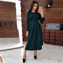 Load image into Gallery viewer, Women Vintage Hollow Out A-line Party Long Dress Long Sleeve O neck Solid Elegant Casual Dress 2019 Autumn New Fashion Dress