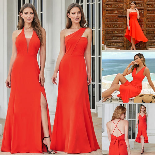 New Fashion Women Dress A-Line V-Neck Sleeveless Side Split Maxi Dress Sexy Orange Long Party Dress Vestidos De Festa 2019