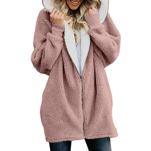 NORMOV Women Woolen Sweatshirts Warm Longsleeve Thick Zipper Hooded Swetshirts Solid Winter Sweatshirts Casual Hoodies Plus Size