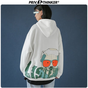 Privathinker Womans Carton Print Fashion Thicken Hooded Swetshirts Female 2019 Warm Autumn Winter Pullovers Lady Casual Hoodies