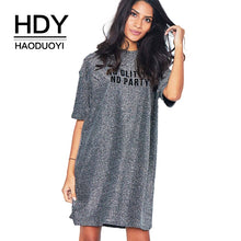 Load image into Gallery viewer, HDY Haoduoyi Shiny Sliver Drop Shoulder Letter Printed Shirt Dress H Line Half Sleeve  Crew Neck Pullover Mini Dress  Loungewear