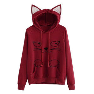 Women Cat Hoodie Long Sleeve Sweatshirt Jumper Coat Hooded Pullover Tops