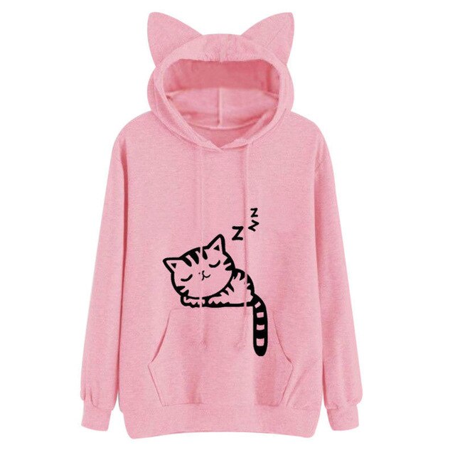 Women Cat Hoodie Long Sleeve Sweatshirt Jumper Coat Hooded Pullover Tops