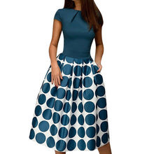 Load image into Gallery viewer, A Line Women Dress Elegant Wave Robe Femme Point Pocket Sashes Knee Length Splice Casual Dress Print Vestidos De Fiesta